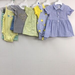 Carters Girls Blue and Green Summer Outfits Bundle of 5 Size 6 mo EXCELLENT